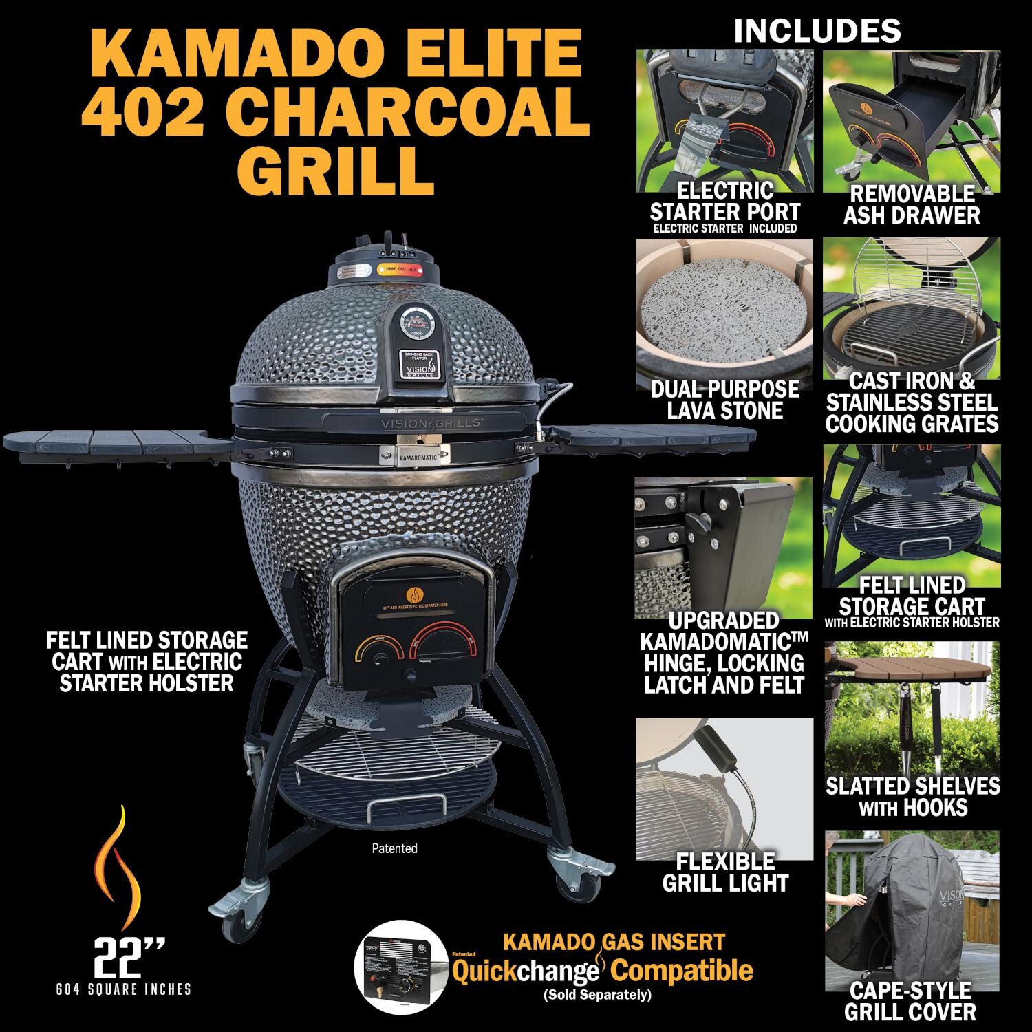 Vision Elite Series XD402 Deluxe 20-Inch Kamado Grill