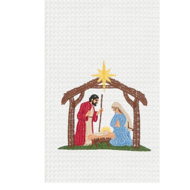 C amp f Home Nativity Scene Embroidered Waffle Weave Kitchen Towel