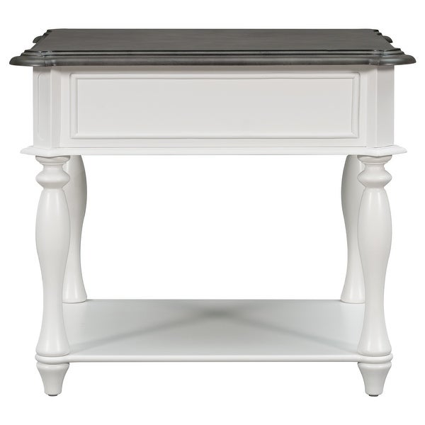 Classic Two-Tone End Table with Open Shelf and Storage Drawer for allway， Foyer， Den， Living Room