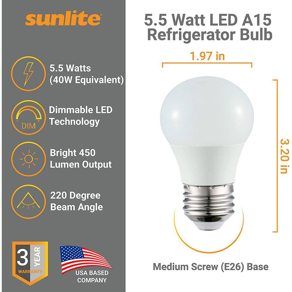 Sunlite 5.5 Watt A15 LED Dimmable ENERGY STAR Refrigerator Appliance Light Bulb in Soft White 3000K (6-Pack) HD03011-6