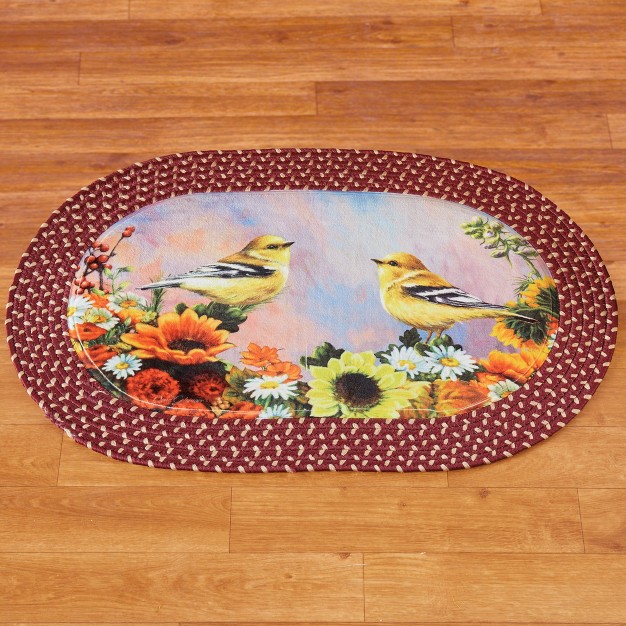 Collections Etc Autumn Floral Bouquet And Birds Braided Accent Rug