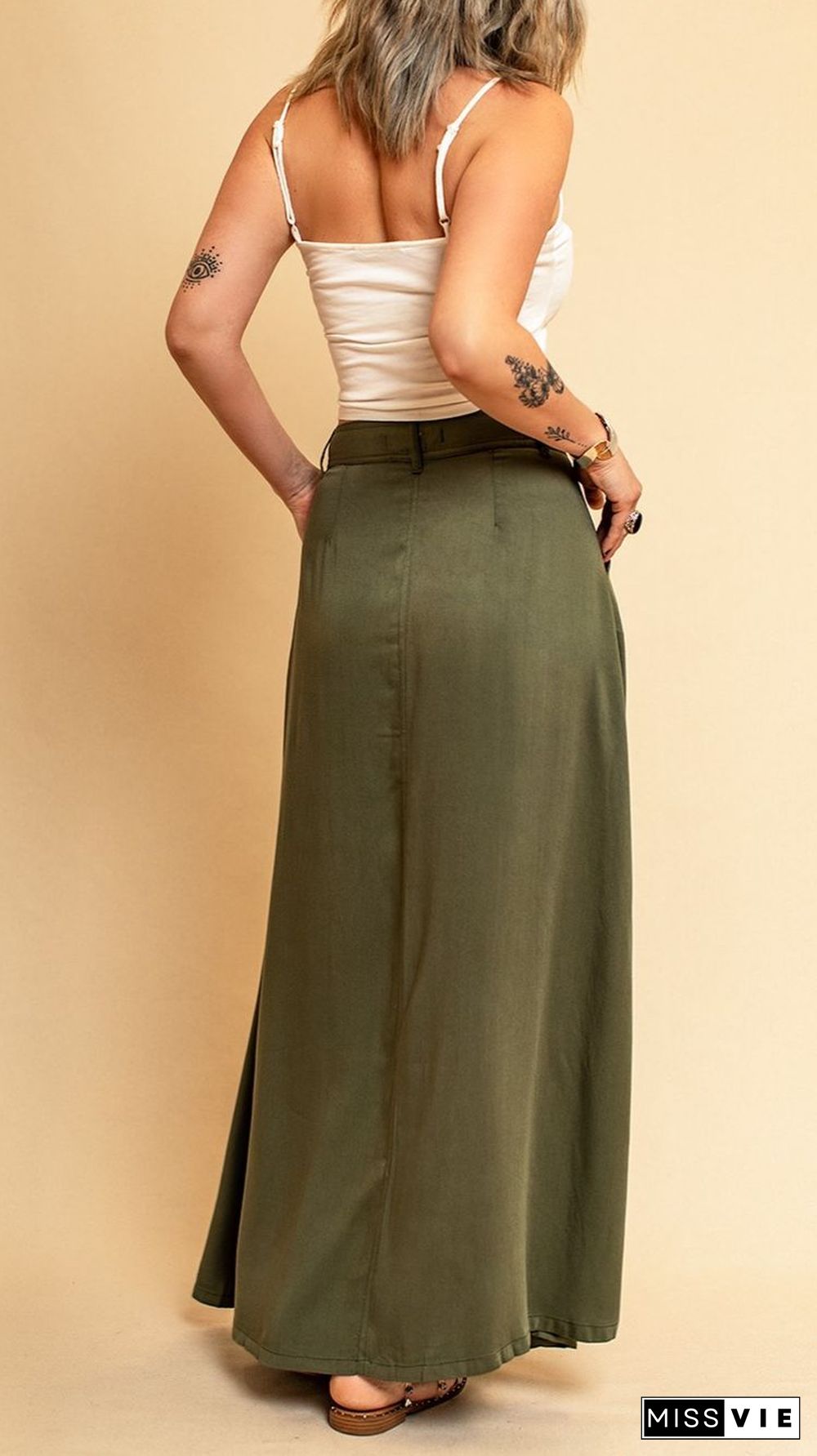 Plain Snap Button Long Length Suede Skirts