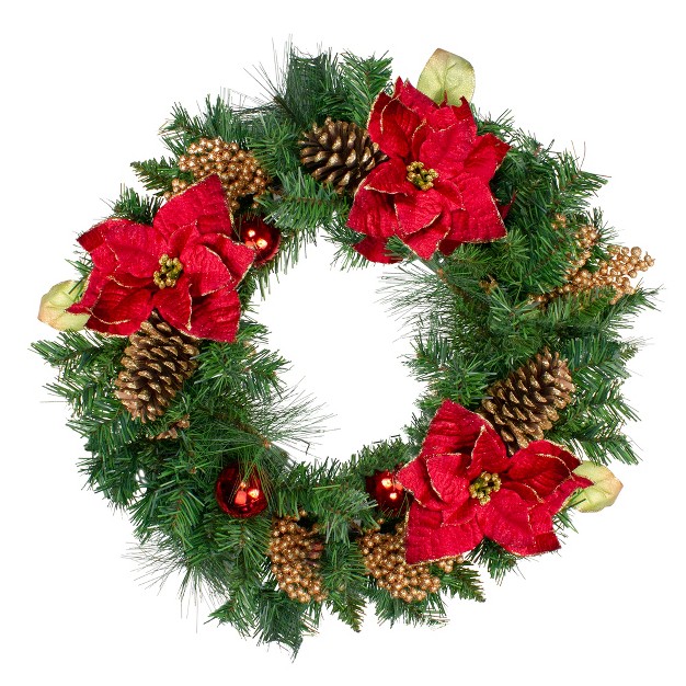 Northlight Green Pine And Poinsettias Artificial Christmas Wreath 24 inch Unlit