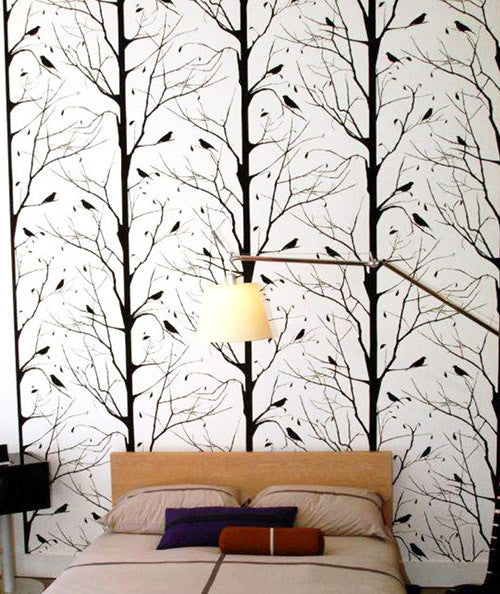 Blackbird Wallpaper in White