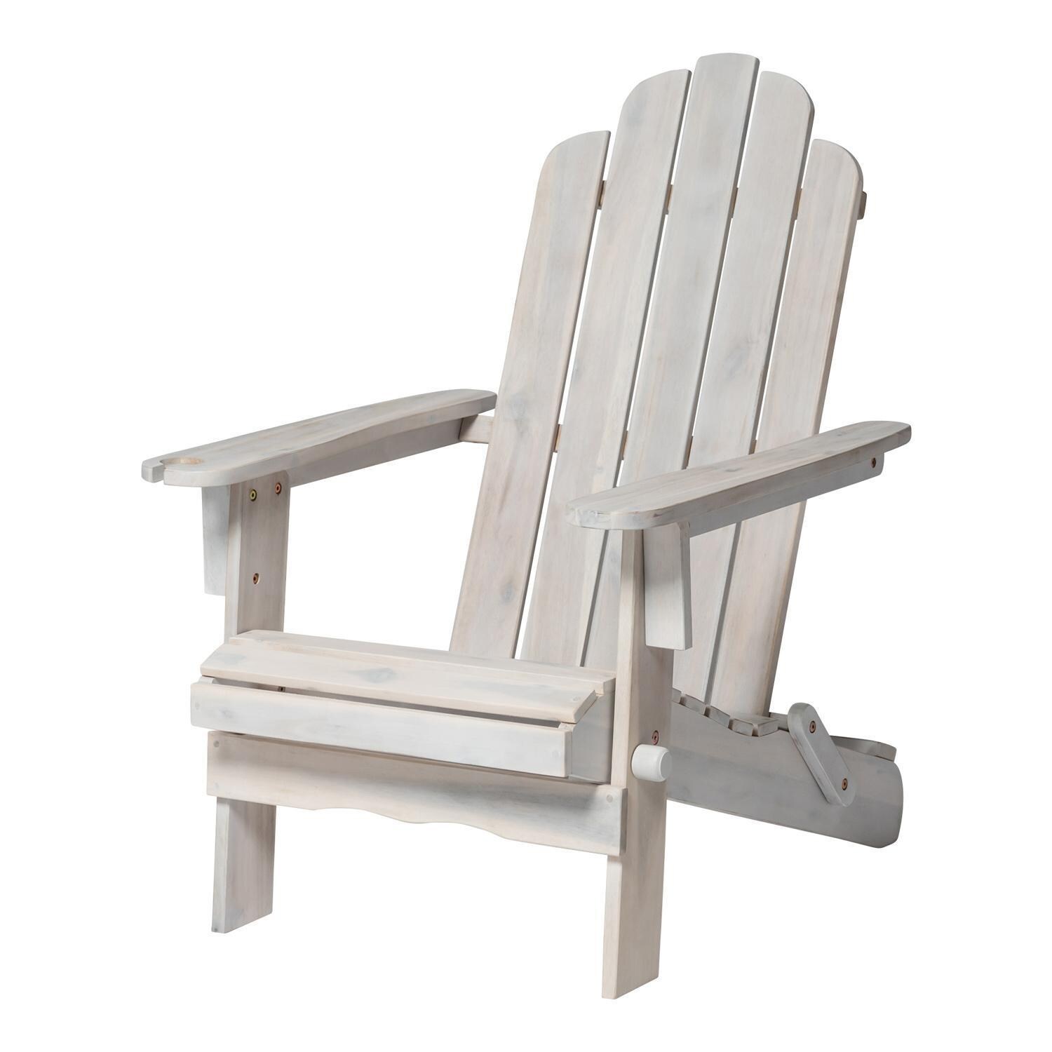 Ultimate Patio Folding Acacia Patio Adirondack Chair W/ Wine Glass Holder