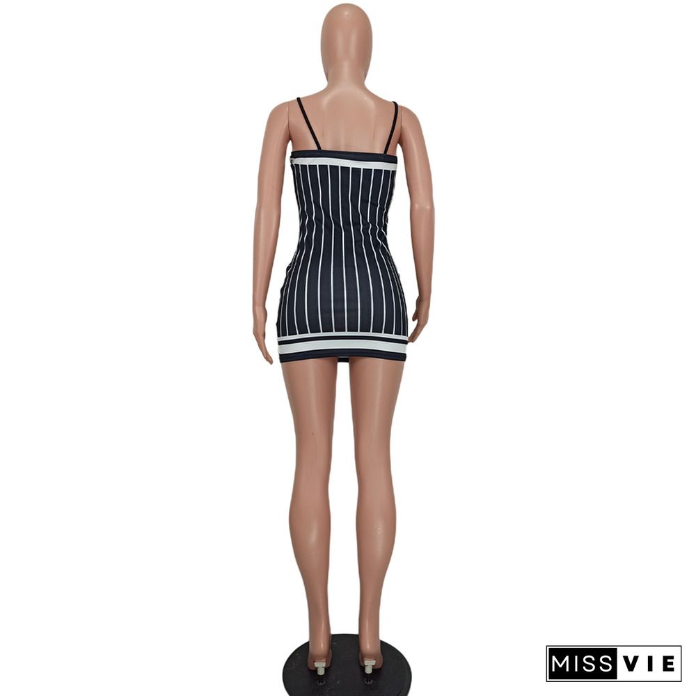 Y2K Striped Print Bodycon Strap Mini Dress