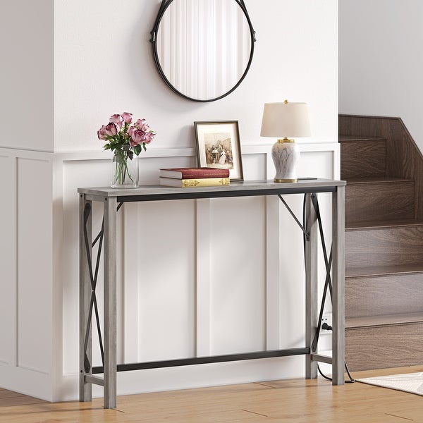 Entryway Table with Power Outlets and USB Ports， Narrow Sofa Table with Charging Station