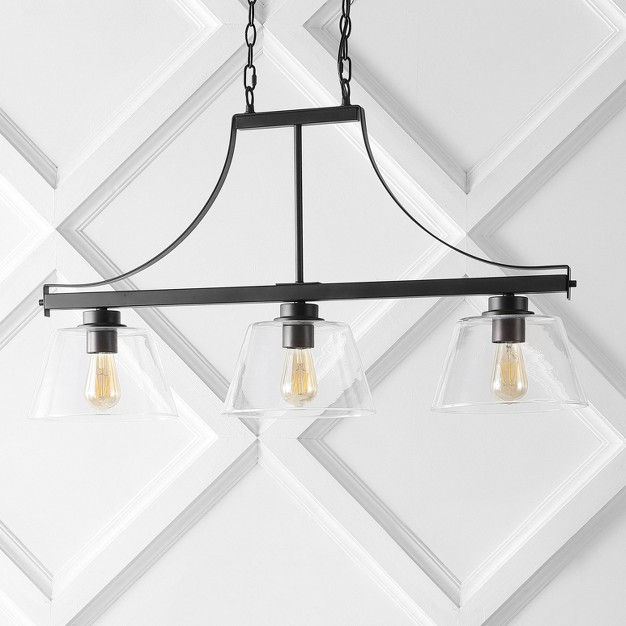 3 light Jayden Industrial Farmhouse Iron glass Linear Led Pendant Oil Rubbed Bronze clear Jonathan Y