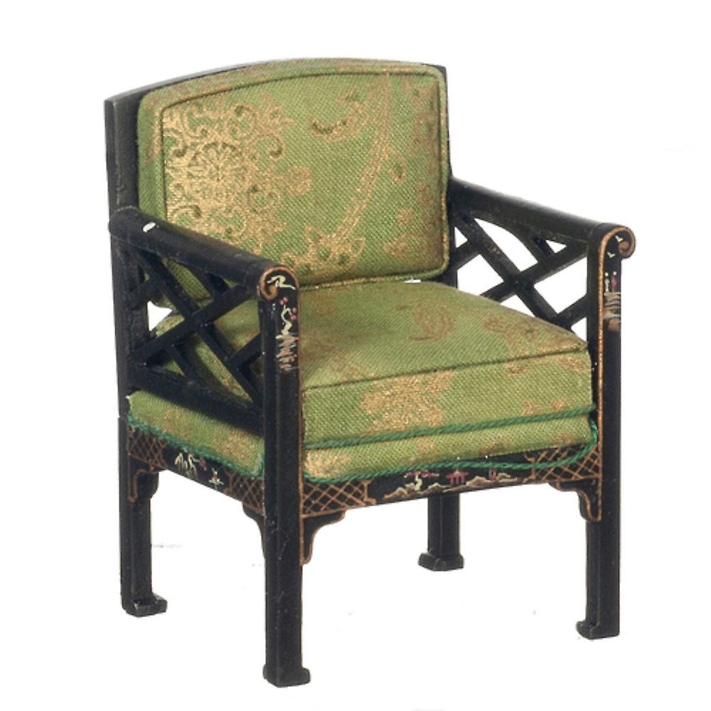 Dolls House Chinese Black Green Armchair Hand Painted Jbm Living Room Furniture