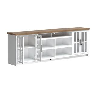 Bridgevine Home 97 in. Fully Assembled White and Brown TV Stand Fits TV's up to 85 in. HT1211.BJW