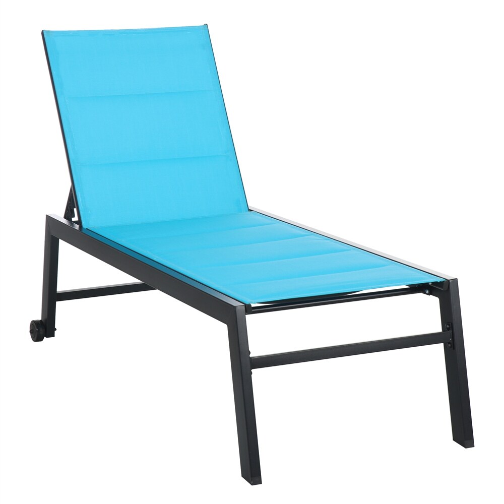 Adjustable Outdoor Chaise Lounge with Wheels and Breathable Fabric   N/A