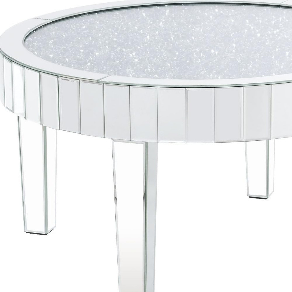 Contemporary Coffee Table  Mirrored Design With Round Sparkling Faux Crystal Top   Contemporary   Coffee Tables   by Decor Love  Houzz