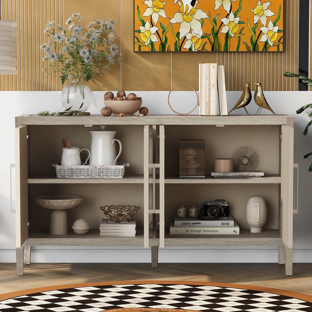 Storage Cabinet Sideboard Wooden Cabinet with 4 Metal handles  4 Shelves and 4 Doors for Hallway