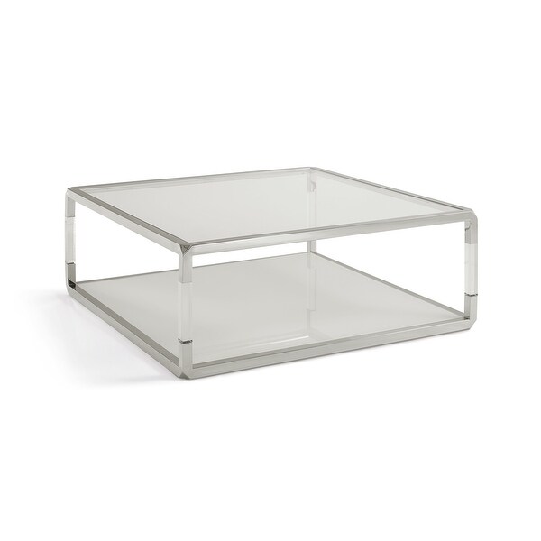 Jasper Square Coffee Table in White Glass and Polished Stainless Steel