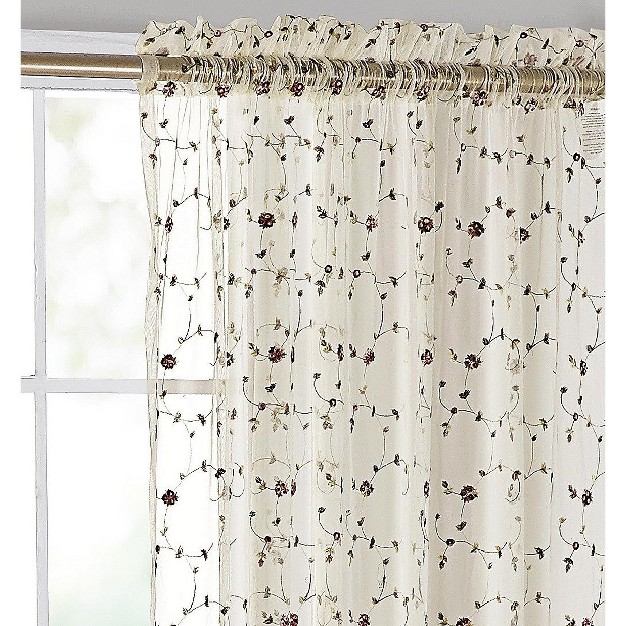 Kate Aurora 1 Piece Shabby Chic Styled Elegant Vintage Rose Embroidered Floral Rod Pocket Sheer Curtain Panel 84 In Long