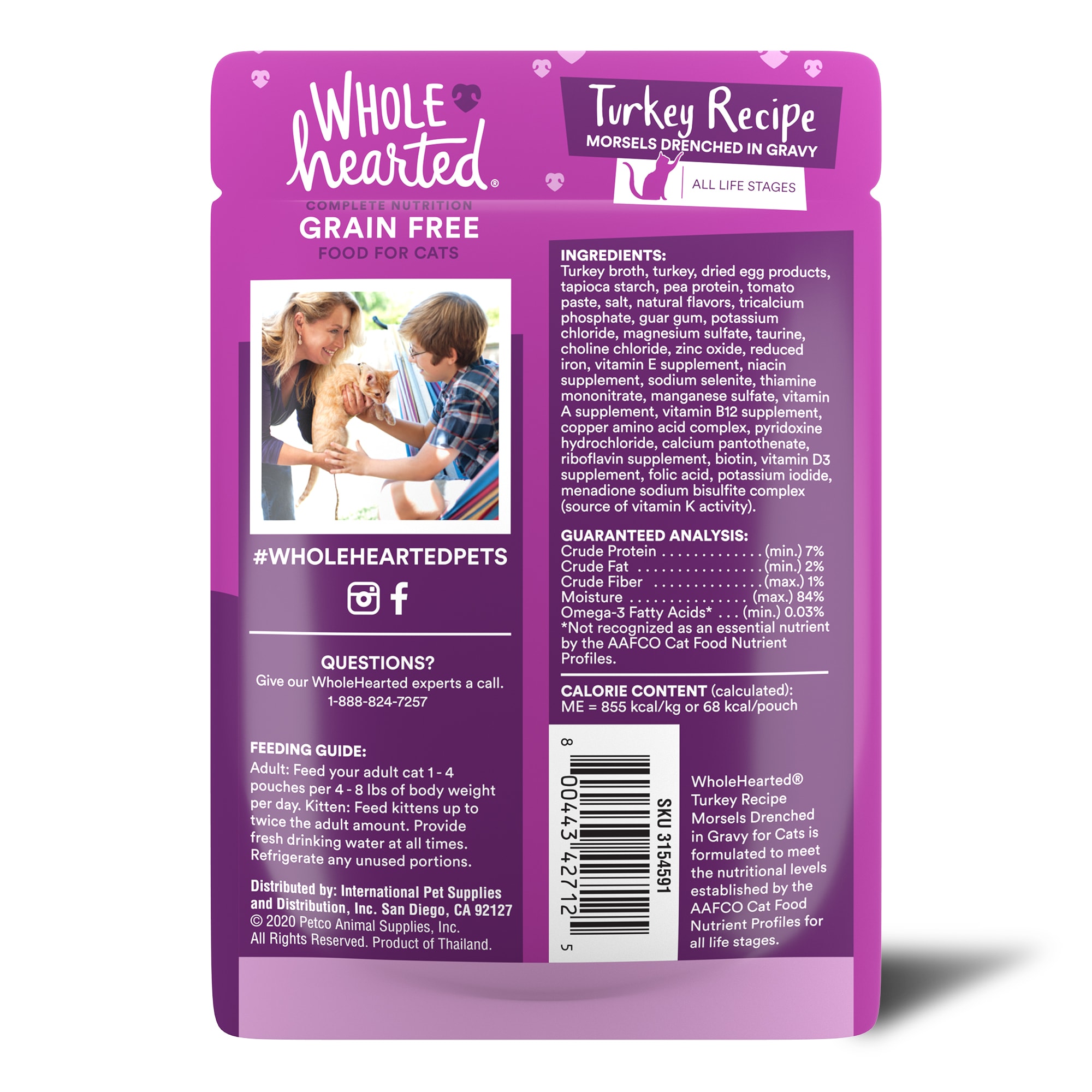 WholeHearted All Life Stages Grain-Free Turkey Recipe Morsels in Extra Gravy Wet Cat Food， 2.8 oz.， Case of 12