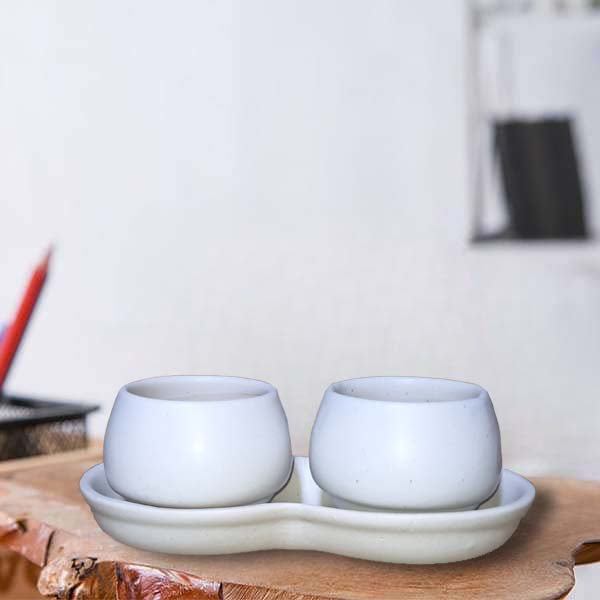 2.5 inch (6 cm) Round Ceramic 2 Pot Set with Plate