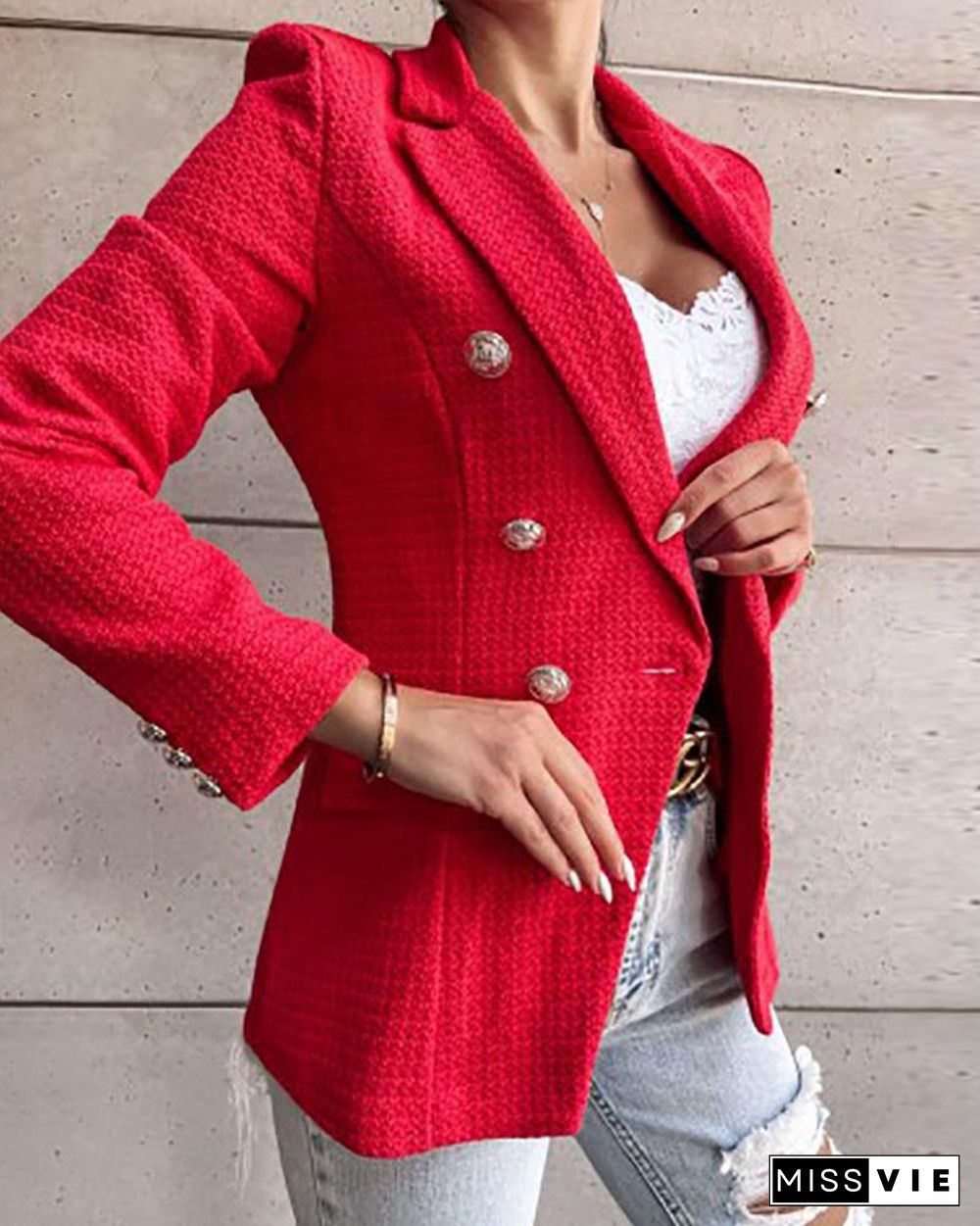 Buttoned Long Sleeve Blazer Coat