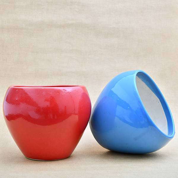 5.7 inch (14 cm) Apple Round Ceramic Pots - Pack of 2