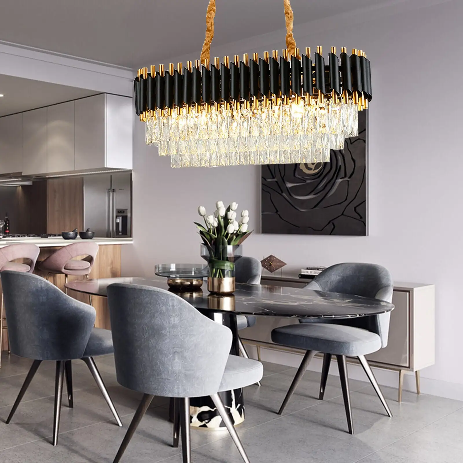 Modern 8-Light Chandelier K9 Crystal Light Fixture - 31.4''
