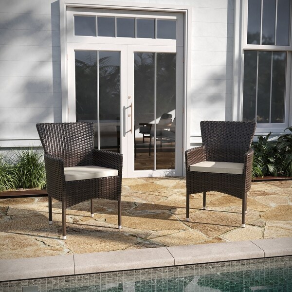 Indoor/Outdoor Wicker Wrapped Steel Frame Patio Chairs and Cushions