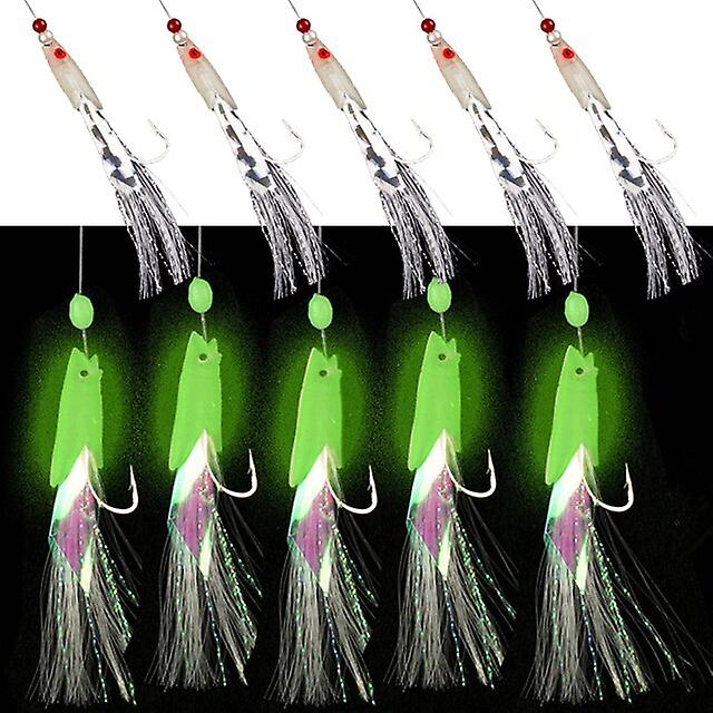 5pcs Mackerel Barbed Hook Bass Cod Lures Sea Luminous Fishing Hook Tackle Crystal Barbed Boat