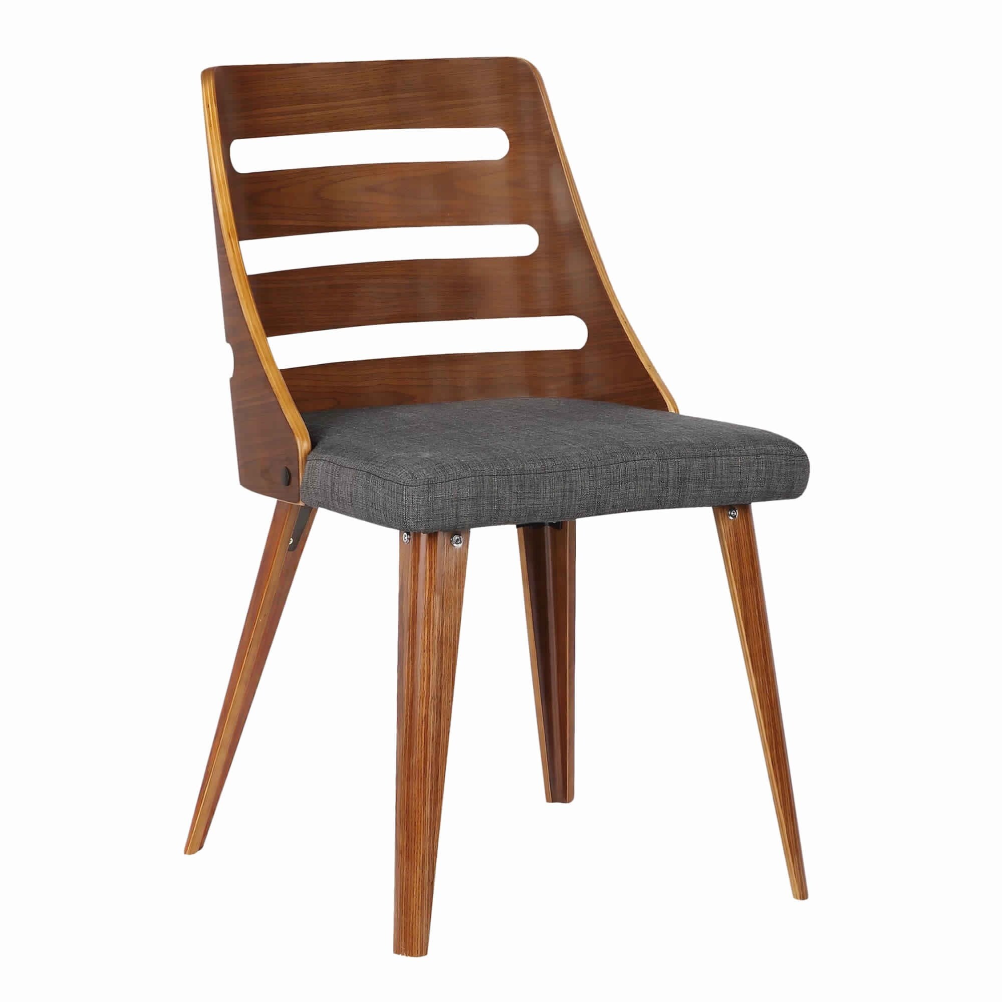 18 Inch Modern Dining Chair， Curved Wood Cut Out Back， Brown， Gray