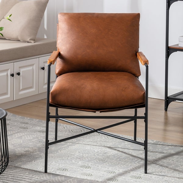 Metal Frame Linen Accent Chair with Thick Padded Backrest and Seat Cushion