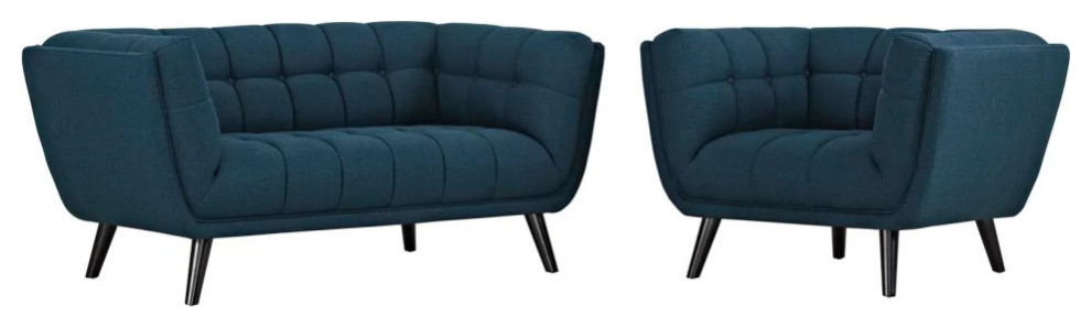 Stella Blue 2 Piece Upholstered Fabric Loveseat and Armchair Set   Midcentury   Living Room Furniture Sets   by V.S.D Furniture  Houzz