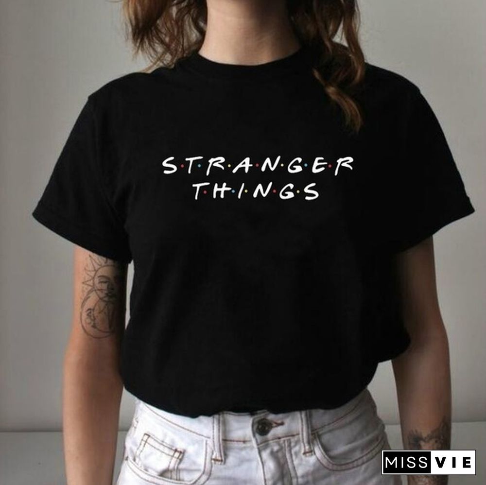 1Pcs Stranger Things Letter Print Plus Size T Shirt Short Sleeve Tees Feme Summe Tops