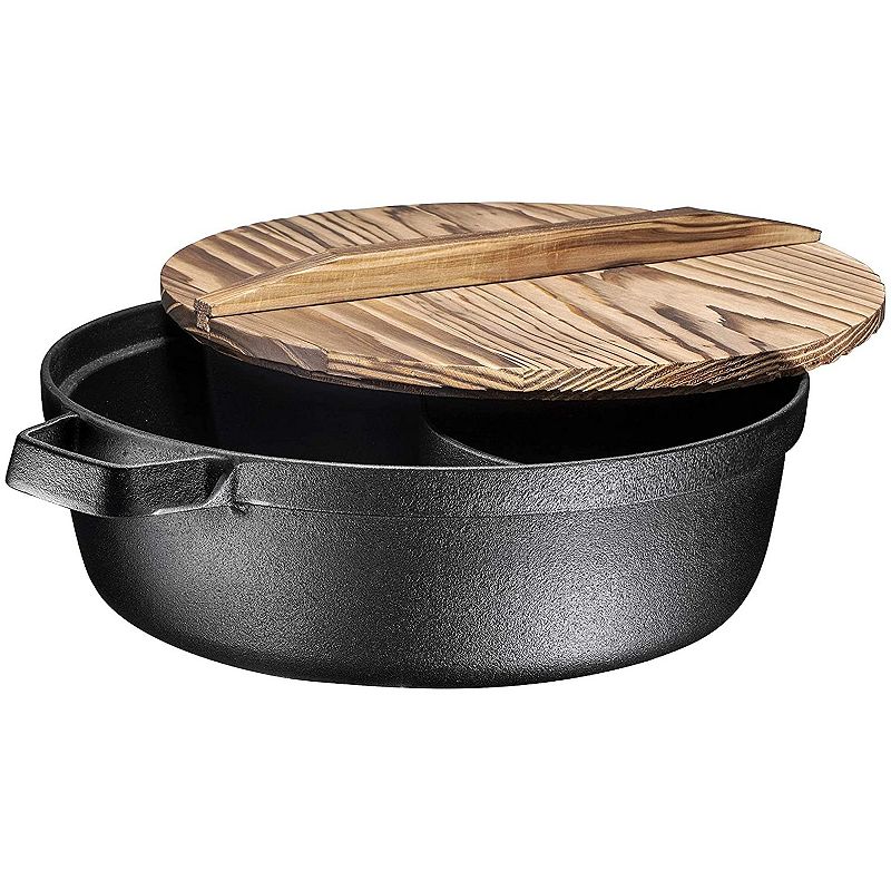 Pre-Seasoned 2-In-1 Cast Iron Big Pot With Lightweight Wooden Lid Non-Stick