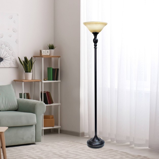 1 light Classic Torchiere Floor Lamp With Marbleized Glass Shade Lalia Home