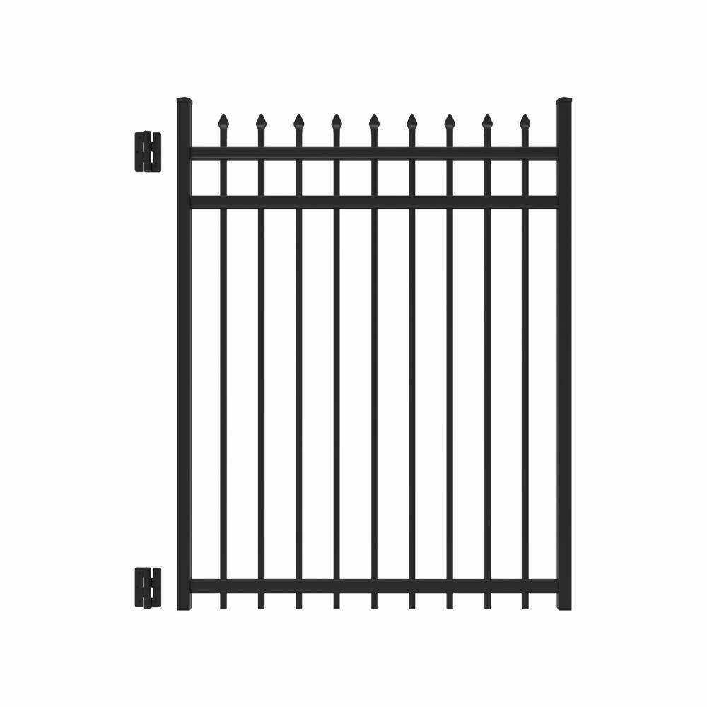 Barrette Outdoor Living Cascade 4 ft. x 5 ft. Heavy-Duty Black Aluminum Straight Pre-Assembled Fence Gate 73010252