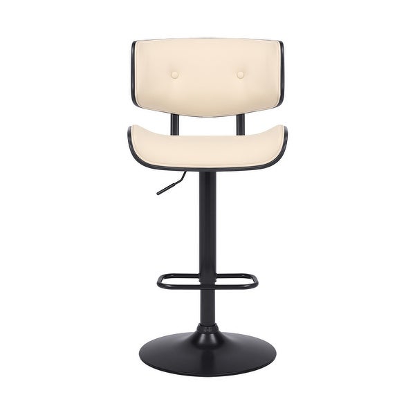 Adjustable Cream Tufted Faux Leather and Black Wood Swivel Barstool. - 46