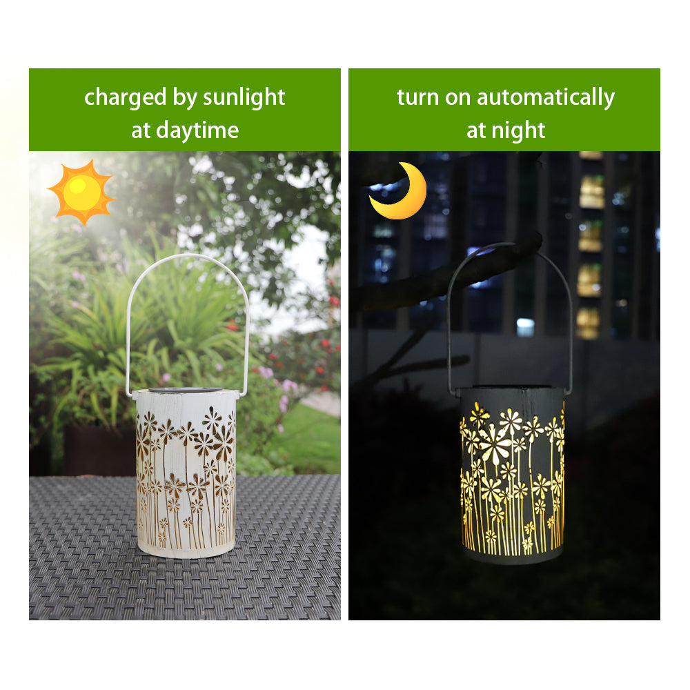 Walmeck Solar Powered Lantern Light Retro Table LEDs Candle Lamp IP44 Water-resistant Lantern Hanging Lights for Patio Garden