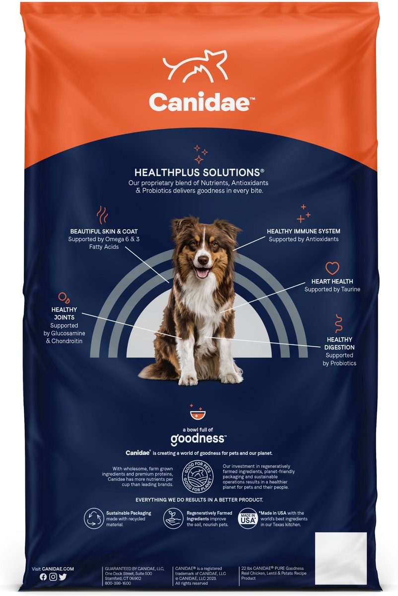 CANIDAE Pure Goodness Real Chicken， Lentil and Potato Recipe Adult Dry Dog Food