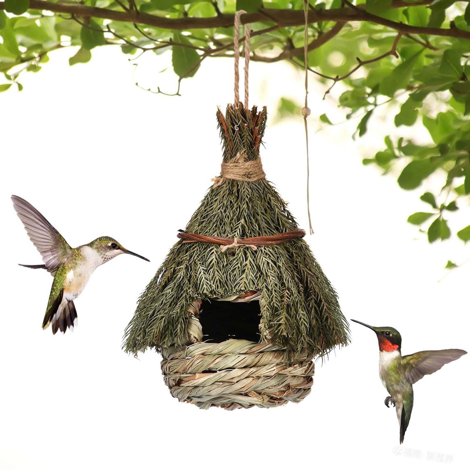 Natural Birds Cage Nest ration Cozy Resting Roosting Pet Bedroom Hut Woven Bird House for Bluebirds Owls Lovebird Hummingbird Outdoor 22cm