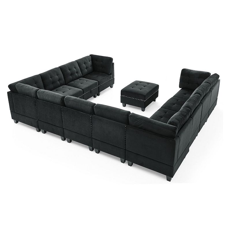 F.c Design U Shape Modular Sectional Sofa， 7 Single Chair， 4 Corner， 1 Ottoman