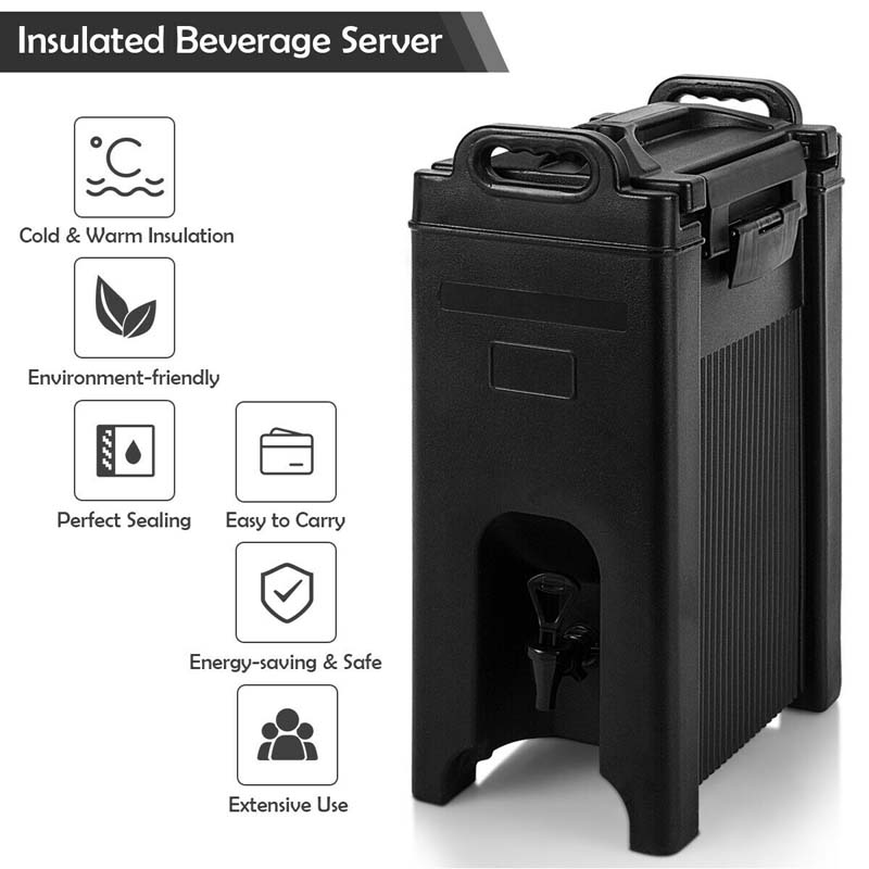 5 Gallon Insulated Beverage Server Dispenser Carrier with Seamless Double Walled Shell, Spring Action Faucet