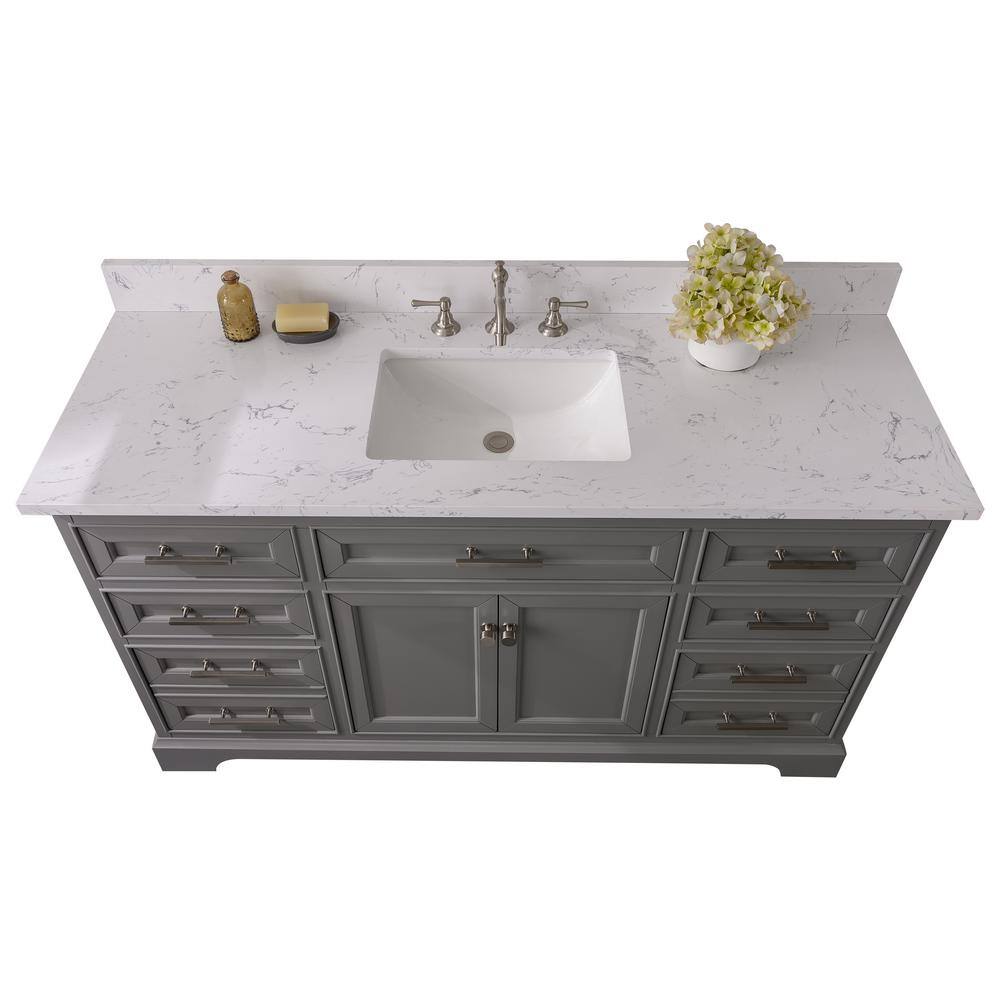 SUDIO Thompson 60 in. W x 22 in. D Bath Vanity in Gray with Engineered Stone Vanity Top in Carrara White with White Basin Thompson-60G-S