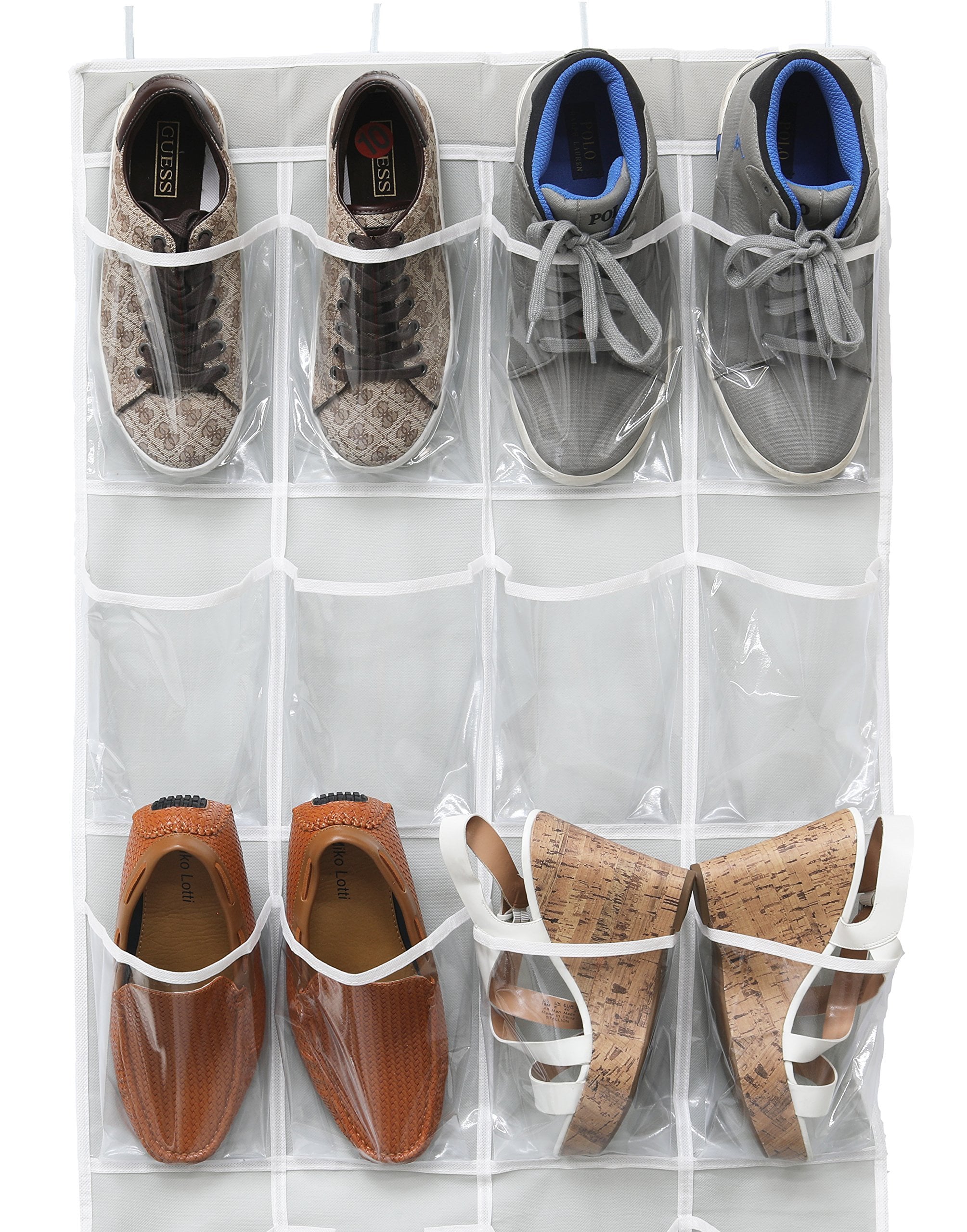 Simple Houseware 24 Pockets Large Clear Pockets Over The Door Hanging Shoe Organizer， Gray (56