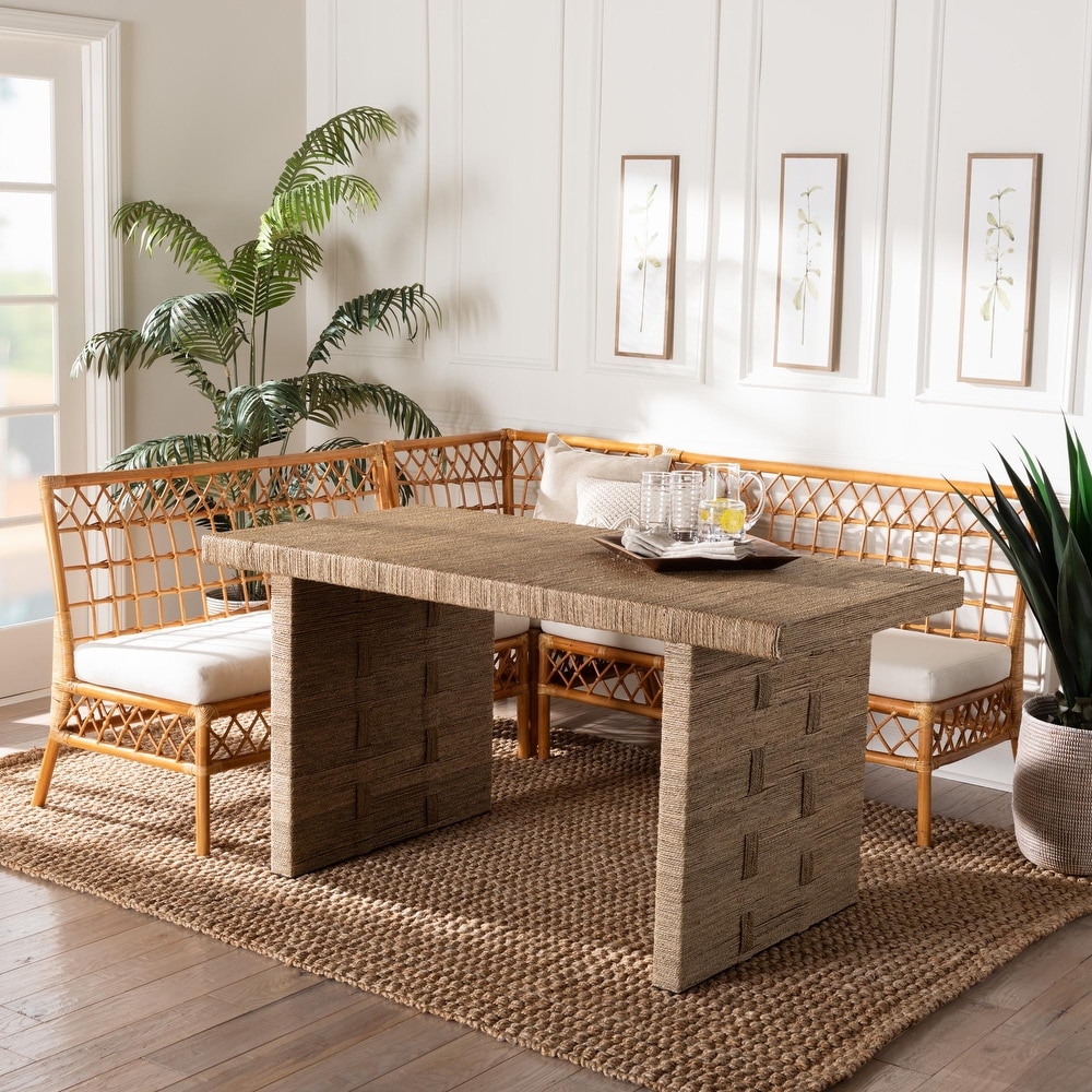 Abella Modern Bohemian Honey Rattan 4 Piece Dining Nook Set