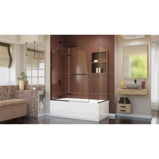 DreamLine Aqua Ultra 57 in. - 60 in. W x 30 in. D x 58 in. H Frameless Hinged Tub Door with Return Panel in Oil Rubbed Bronze SHDR3448580RT06