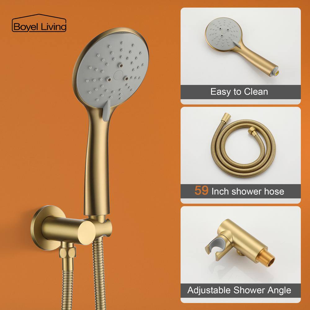 Boyel Living 5-Spray Patterns with 3.2 GPM 10 in. Wall Mount Dual Shower Heads with Rough-In Valve Body and Trim in Brushed Gold SMD-88040BG-10