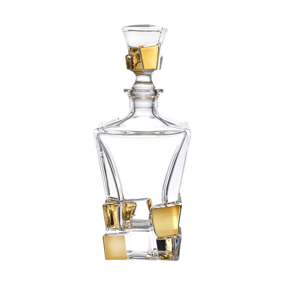 Majestic Gifts In European Crystal Square Whiskey Decanter W/Gold 28oz