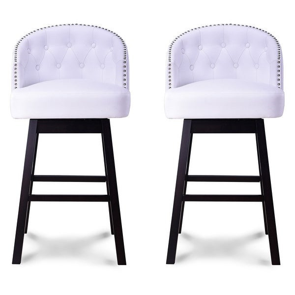 Avril Modern and Contemporary White Faux Leather Tufted Swivel Barstools with Nailhead Trim， Set of 2