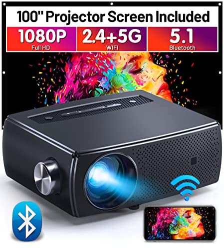 Mini Bluetooth Projector, CLOKOWE 9600L 1080P HD 5G WiFi Projector, Support 4K & Zoom, Portable Movie Projector with Dolby Audio