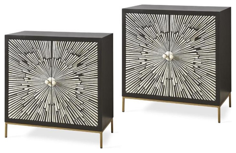 Home Square 2 Door Wood Accent Cabinet Set in Black and Ivory (Set of 2)   Contemporary   Accent Chests And Cabinets   by Homesquare  Houzz