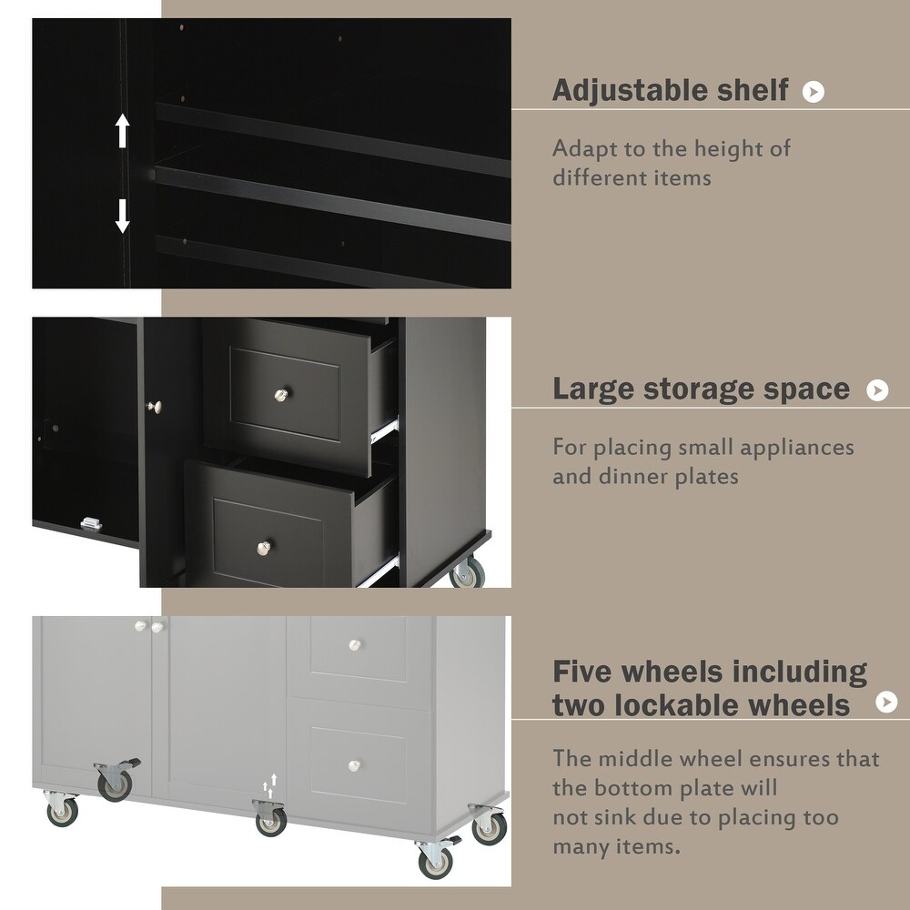 Rolling Mobile Kitchen Island with Drop Leaf   Solid Wood Top  Locking Wheels   Storage Cabinet and 3 Drawers