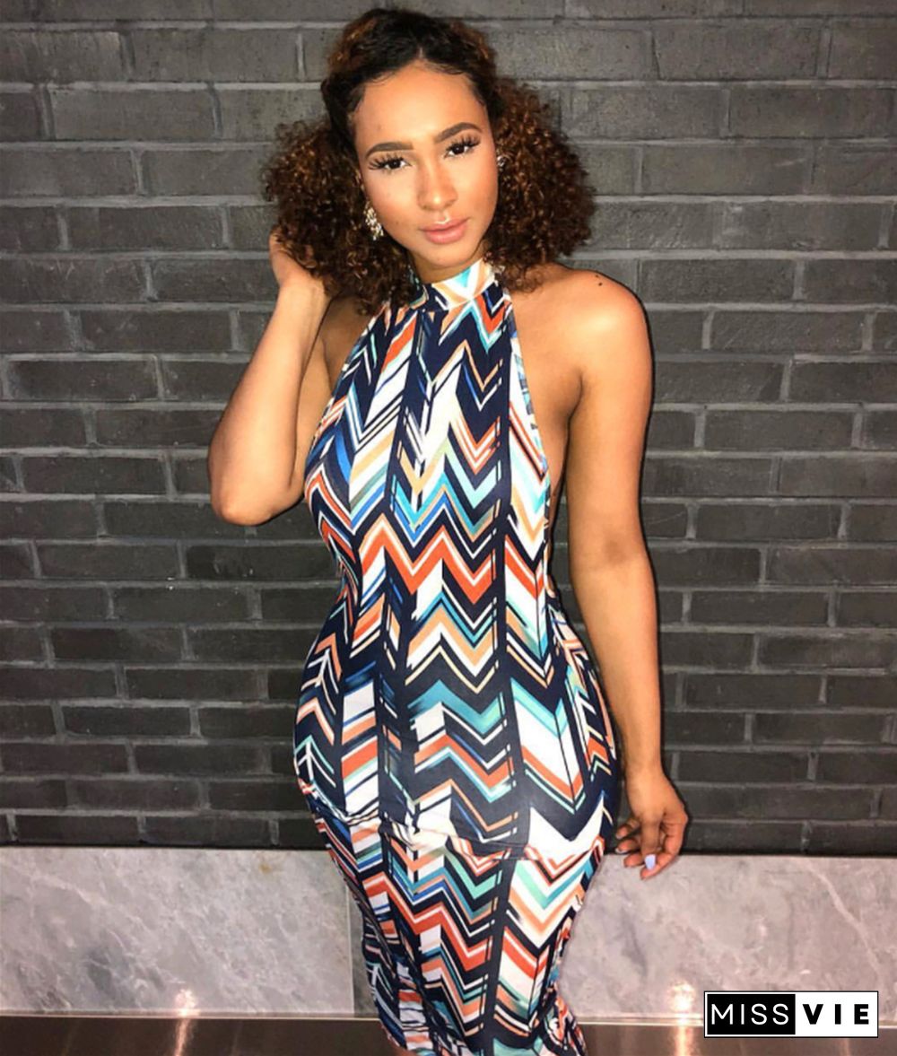 Summer Print Backless Bodycon Party Dresses